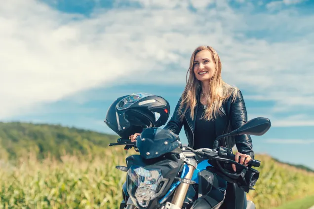 woman biker in the countryside 